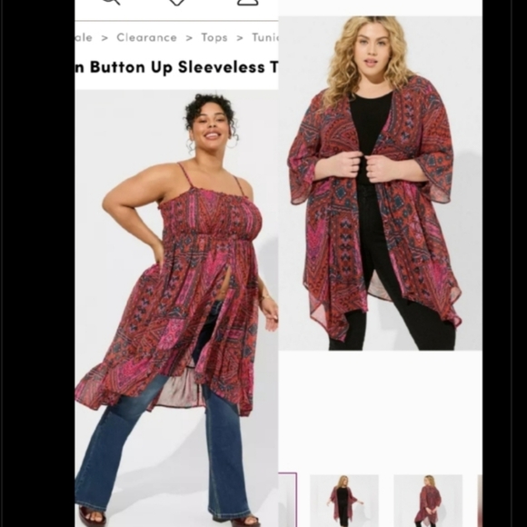2 PIECE!!!!NWOT Torrid 2x Chiffon Button Up Sleeveless Tunic & Kimono Set - Picture 1 of 7